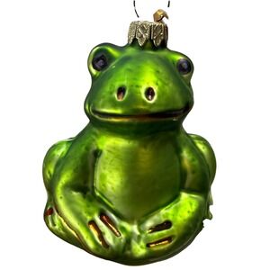 Discovery Channel Store Glass Frog Christmas Ornament Shiny Green Sitting